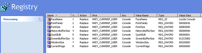 Console registry settings