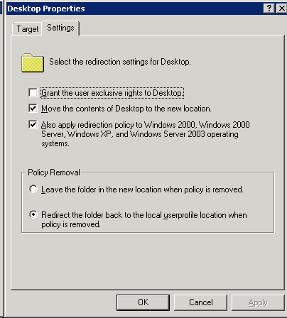 Folder Redirection Settings