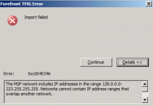 TMG Import failed